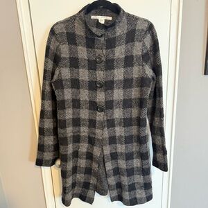 Max Studio Black & Grey Plaid Wool-Blend Coatigan – Size XL